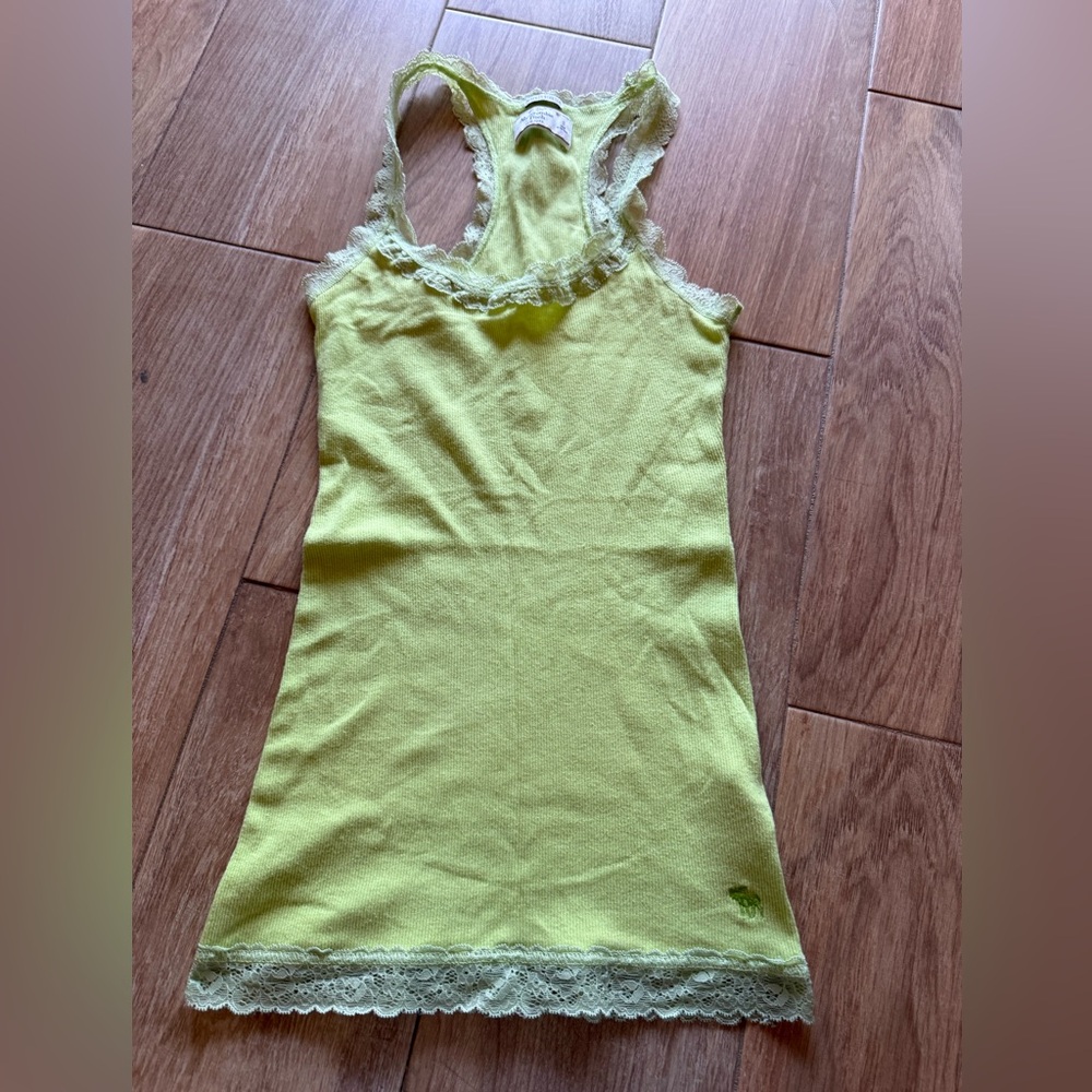 Abercrombie & Fitch Lime Lace Trim Ribbed Tank Top Small vintage Y2K